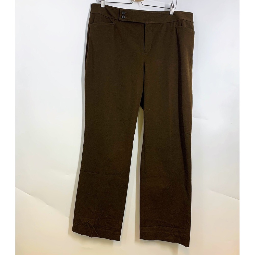 Chaps Women 16W Brown Wide Leg Stretch Cotton‎ Blend Dress Pants